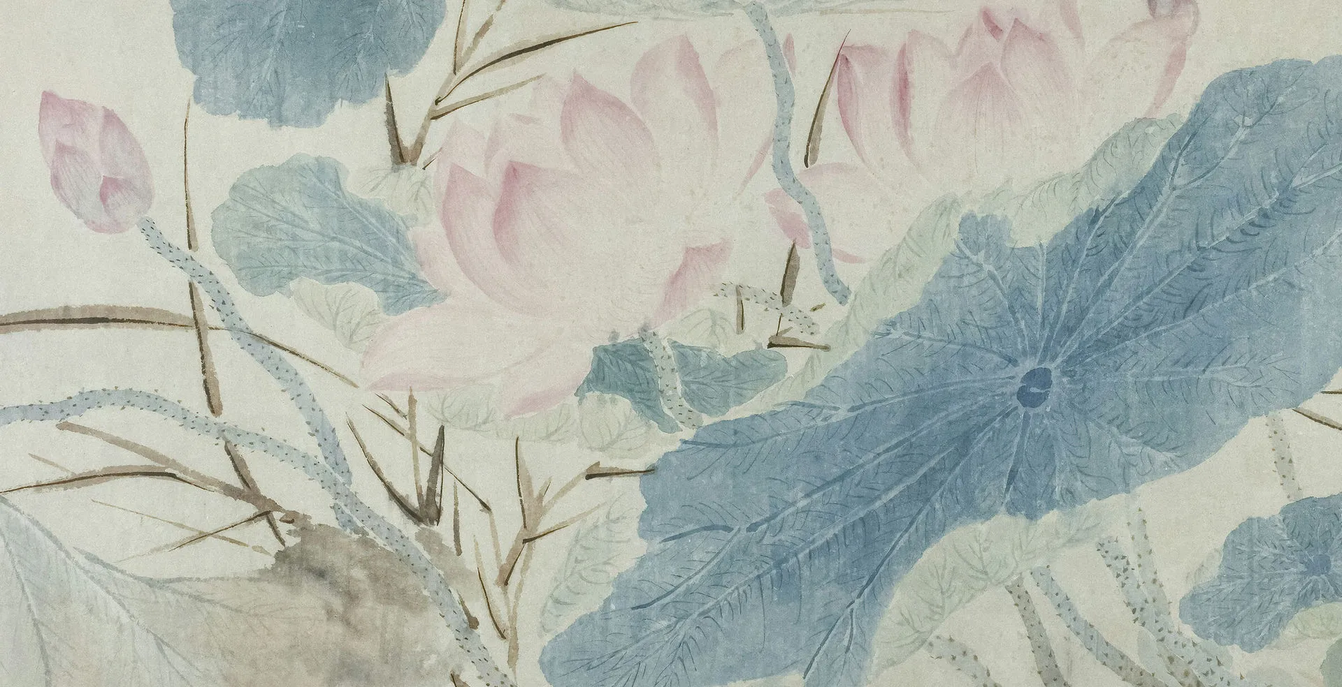 Softly painted lotus flowers in blue and blush